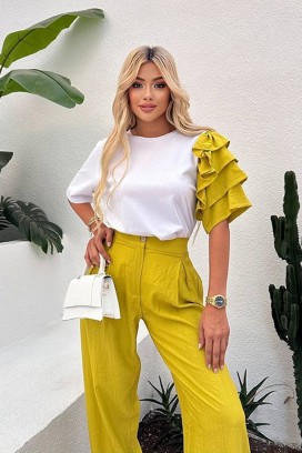 Ежедневен модерен комплект с ефектен ръкав HIRDONA GREEN