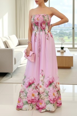 дамска дълга рокля с флорален принт и бюстие LAREZA