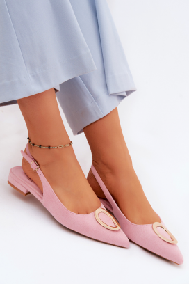 елегантни обувки с отворена пета и метален акцент GERGENA PINK