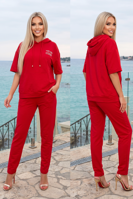 дамски спортен комплект блуза с качулка и панталони REDYNA RED