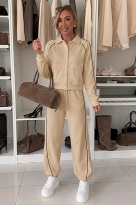дамски спортно-елегантен комплект с късо яке и джогър панталон LAMONIA BEIGE