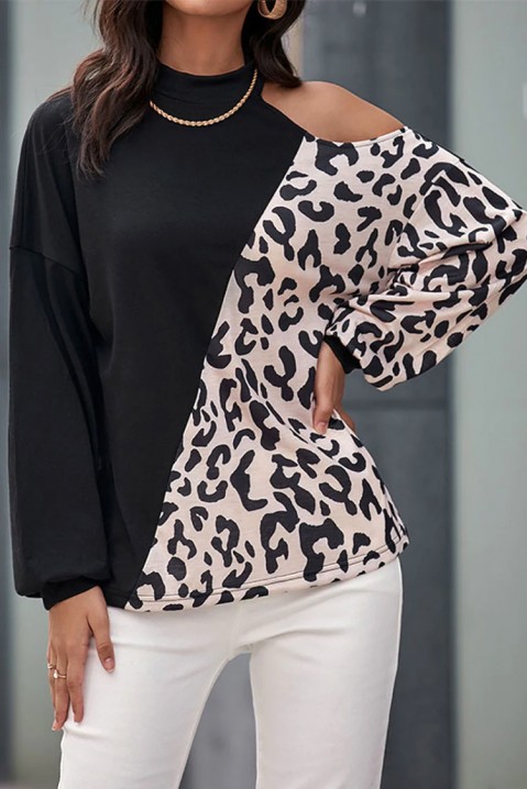 Дамска блуза TELMIANA, Цвят: черно и екрю, IVET.BG - Твоят онлайн бутик.