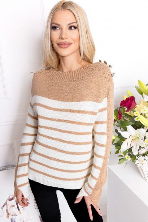 Пуловер ZAGRA BEIGE, Цвят: бял с беж, IVET.BG - Твоят онлайн бутик.