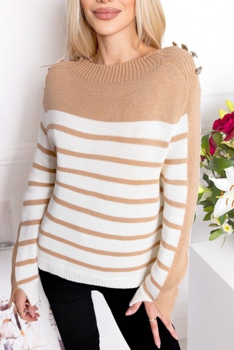 Пуловер ZAGRA BEIGE, Цвят: бял с беж, IVET.BG - Твоят онлайн бутик.