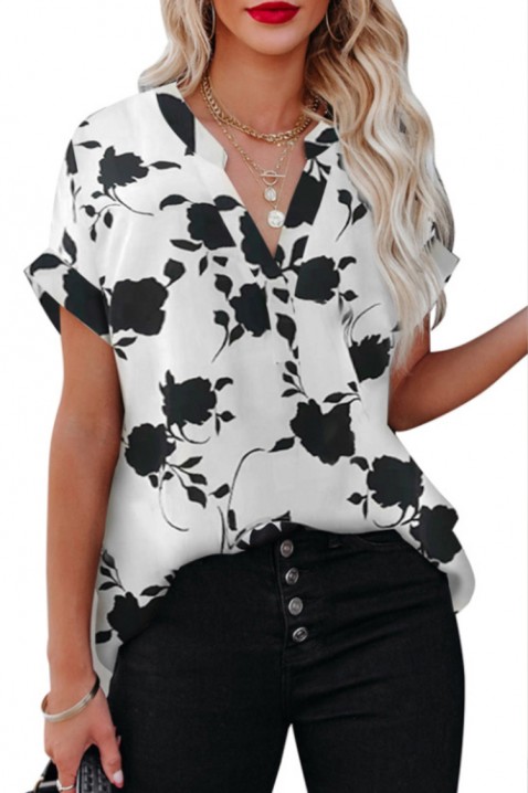 Дамска блуза RAVORSA WHITE, Цвят: бял с черен, IVET.BG - Твоят онлайн бутик.