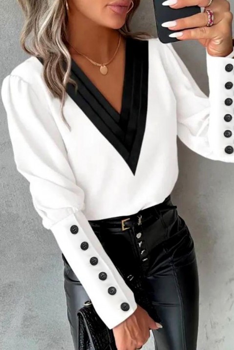 Дамска блуза ROMILSA WHITE, Цвят: черно и бяло, IVET.BG - Твоят онлайн бутик.
