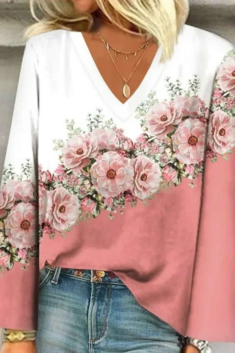 Дамска блуза BLUMPELSA, Цвят: бяло с розово, IVET.BG - Твоят онлайн бутик.