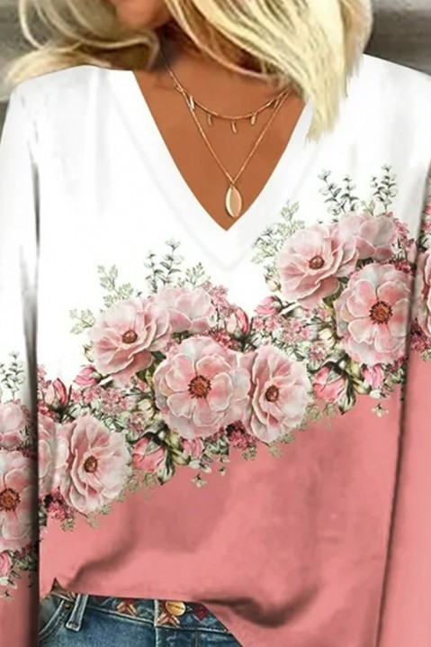 Дамска блуза BLUMPELSA, Цвят: бяло с розово, IVET.BG - Твоят онлайн бутик.