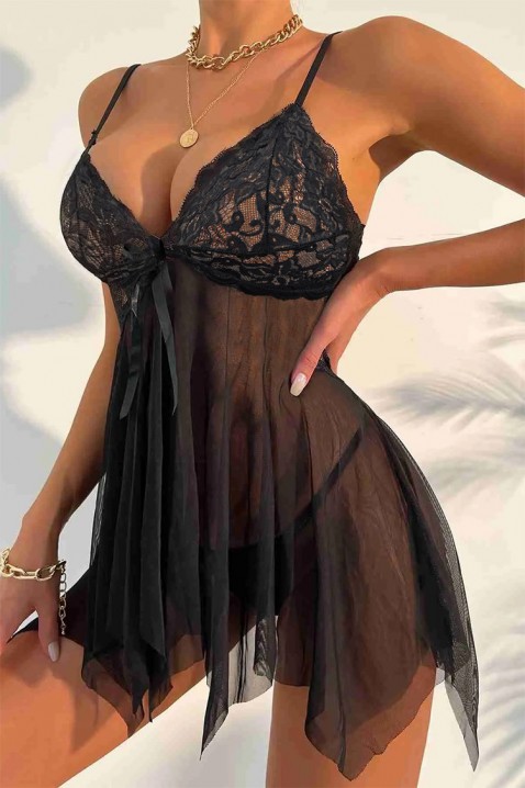 Комплект нощница със стринг LONSANA BLACK, Цвят: черен, IVET.BG - Твоят онлайн бутик.