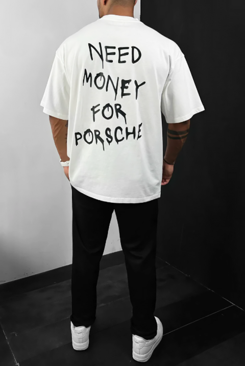 Мъжка тениска NEED MONEY FOR PORSCHE, Цвят: бял, IVET.BG - Твоят онлайн бутик.