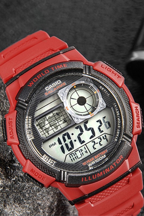 Мъжки часовник CASIO AE-1000W-4AVDF, Цвят: червен, IVET.BG - Твоят онлайн бутик.