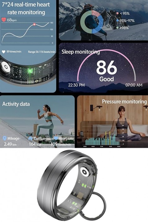 Смарт пръстен за проследяване на сън и фитнес EOLSY - 18.9 mm, Цвят: черен, IVET.BG - Твоят онлайн бутик.