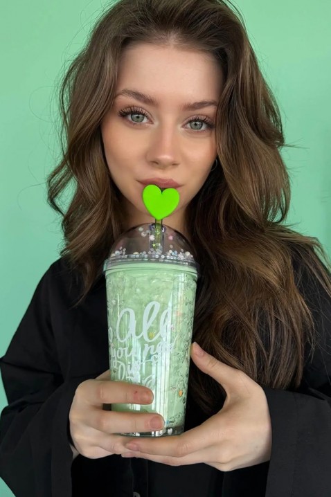 Чаша за вода със сламка ZERDY GREEN - 500 мл, Цвят: зелен, IVET.BG - Твоят онлайн бутик.