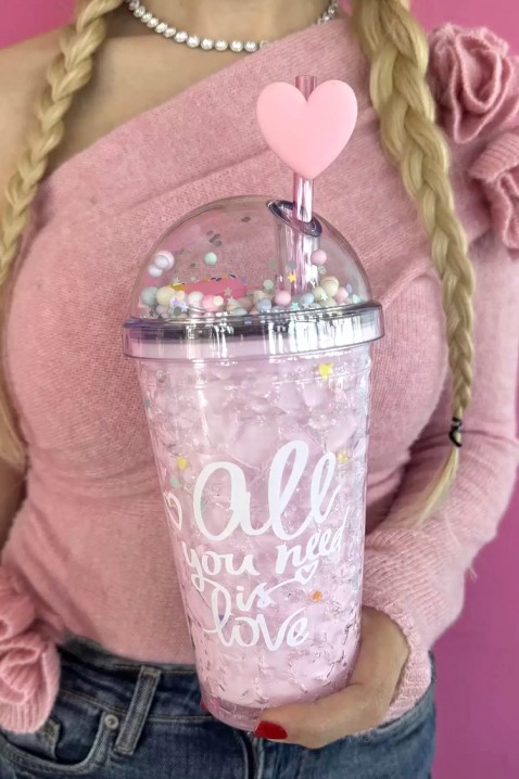 Чаша за вода със сламка ZERDY PINK - 500 мл, Цвят: розов, IVET.BG - Твоят онлайн бутик.