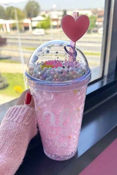 Чаша за вода със сламка ZERDY PINK - 500 мл, Цвят: розов, IVET.BG - Твоят онлайн бутик.