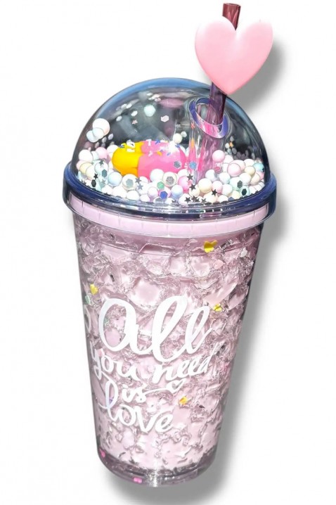 Чаша за вода със сламка ZERDY PINK - 500 мл, Цвят: розов, IVET.BG - Твоят онлайн бутик.