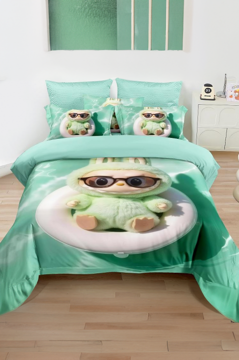 Спален комплект LABUBI SWIM 160x200 cm памук - 3 части, Цвят: тюркоаз, IVET.BG - Твоят онлайн бутик.