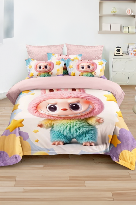 Спален комплект LABUBI STAR 160x200 cm памук - 3 части, Цвят: розов, IVET.BG - Твоят онлайн бутик.