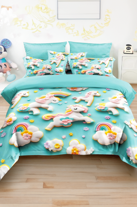 Спален комплект RAINBOW 160x200 cm памук - 3 части, Цвят: тюркоаз, IVET.BG - Твоят онлайн бутик.