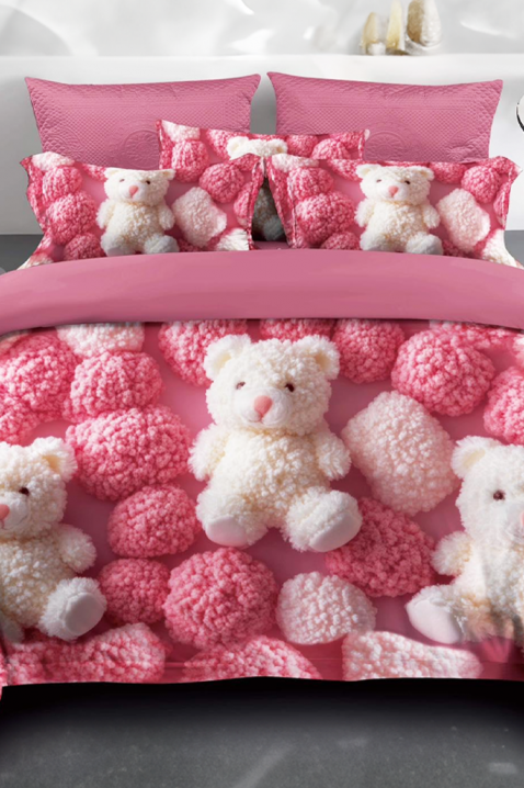 Спален комплект BEAR 160x200 cm памук - 3 части, Цвят: розов, IVET.BG - Твоят онлайн бутик.