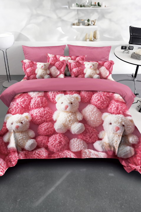 Спален комплект BEAR 160x200 cm памук - 3 части, Цвят: розов, IVET.BG - Твоят онлайн бутик.