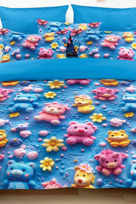Спален комплект FLOWERS BEAR 160x200 cm памук - 3 части, Цвят: син, IVET.BG - Твоят онлайн бутик.