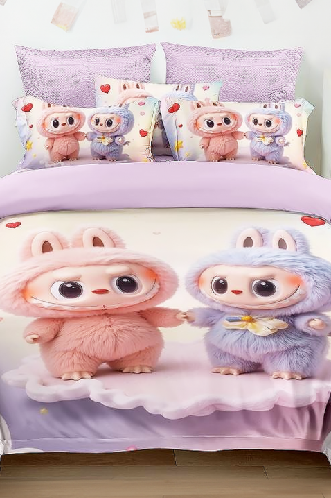 Спален комплект LABUBU LOVE 160x200 cm памук - 3 части, Цвят: лилав, IVET.BG - Твоят онлайн бутик.