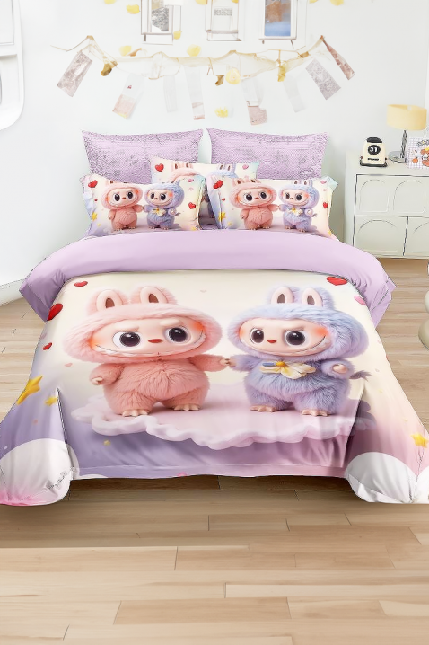 Спален комплект LABUBU LOVE 160x200 cm памук - 3 части, Цвят: лилав, IVET.BG - Твоят онлайн бутик.