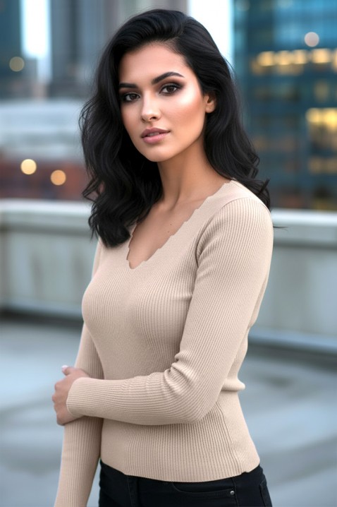 Дамска блуза VORNELFA BEIGE, Цвят: екрю, IVET.BG - Твоят онлайн бутик.