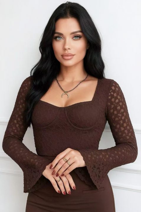 Дамска блуза BLENILDA BROWN, Цвят: кафяв, IVET.BG - Твоят онлайн бутик.