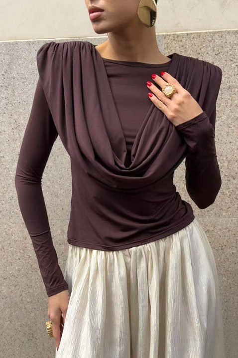 Дамска блуза JACKSONA BROWN, Цвят: кафяв, IVET.BG - Твоят онлайн бутик.