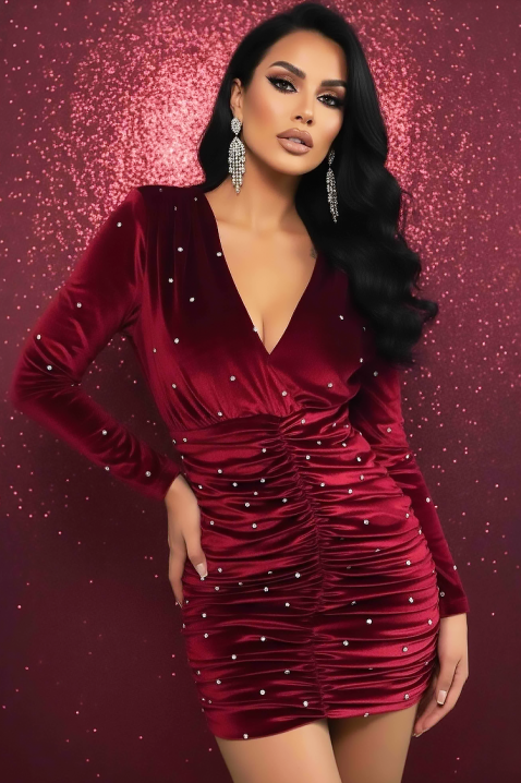 Рокля TREVOLDA BRODO, Цвят: бордо, IVET.BG - Твоят онлайн бутик.