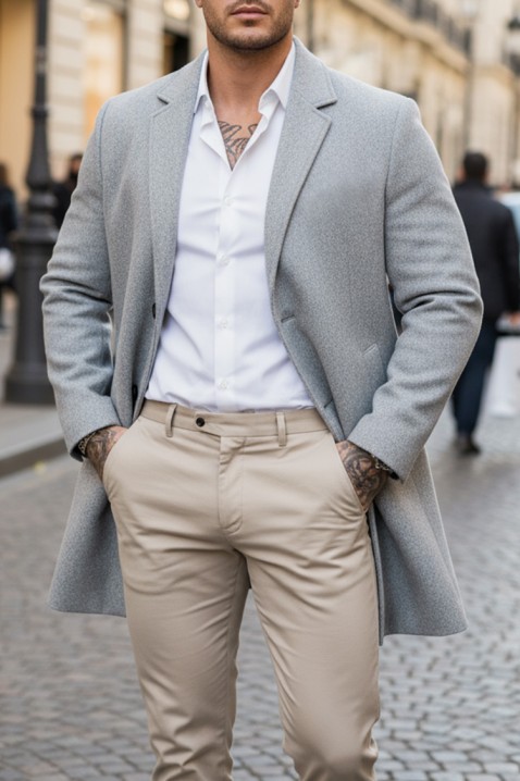 Мъжко палто DERKEDO GREY, Цвят: сив, IVET.BG - Твоят онлайн бутик.