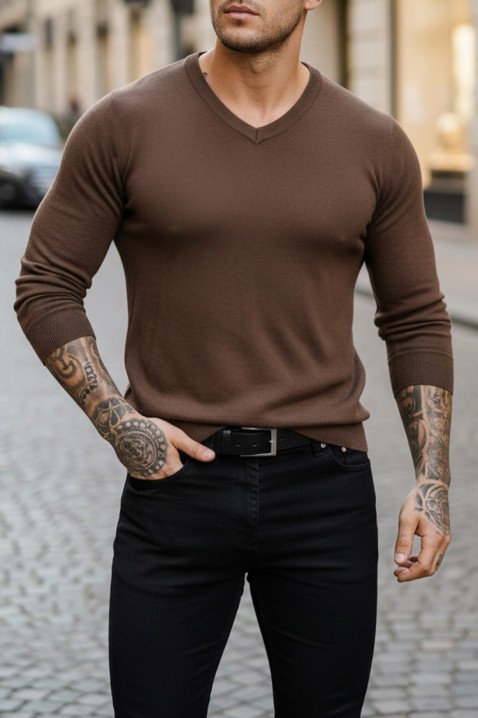 Мъжки пуловер MARKAN BROWN, Цвят: кафяв, IVET.BG - Твоят онлайн бутик.