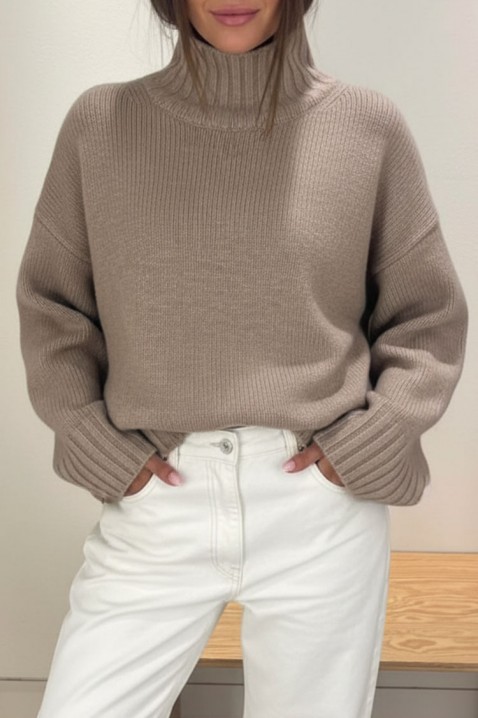 Пуловер LICOLNA, Цвят: мока, IVET.BG - Твоят онлайн бутик.