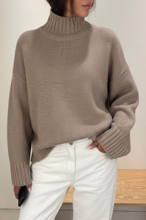 Пуловер LICOLNA, Цвят: мока, IVET.BG - Твоят онлайн бутик.