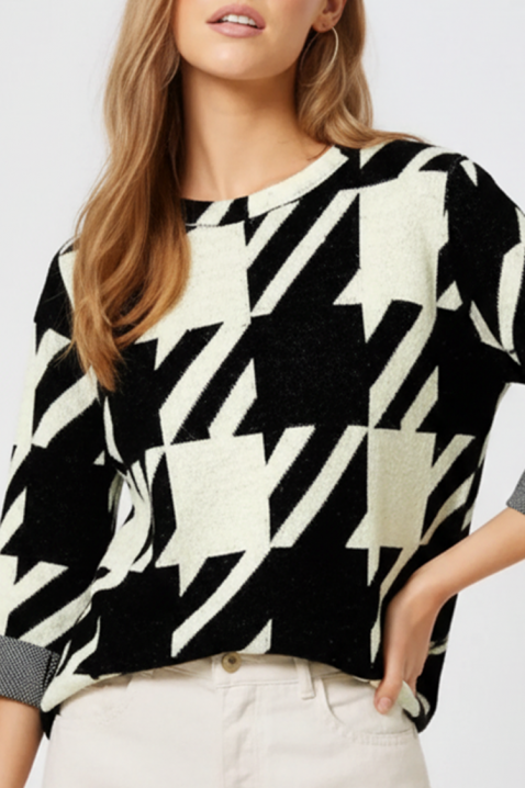 Дамска блуза NORFILMA, Цвят: черно и бяло, IVET.BG - Твоят онлайн бутик.
