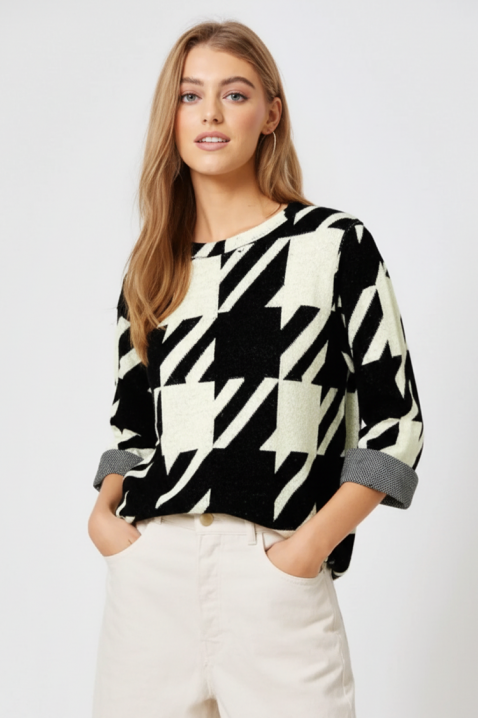 Дамска блуза NORFILMA, Цвят: черно и бяло, IVET.BG - Твоят онлайн бутик.