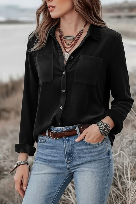 Дамска риза GILVELZA BLACK, Цвят: черен, IVET.BG - Твоят онлайн бутик.