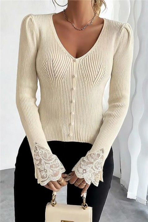 Дамска блуза ZLOVELDA ECRU, Цвят: екрю, IVET.BG - Твоят онлайн бутик.