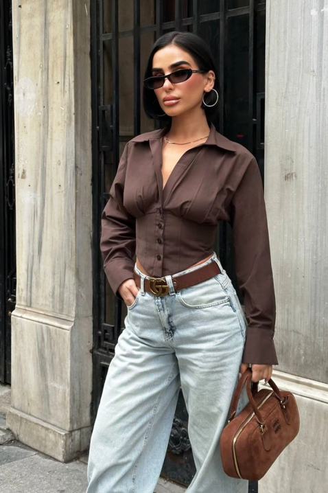 Дамска риза BANSOLTA BROWN, Цвят: кафяв, IVET.BG - Твоят онлайн бутик.