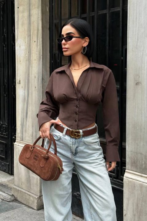 Дамска риза BANSOLTA BROWN, Цвят: кафяв, IVET.BG - Твоят онлайн бутик.