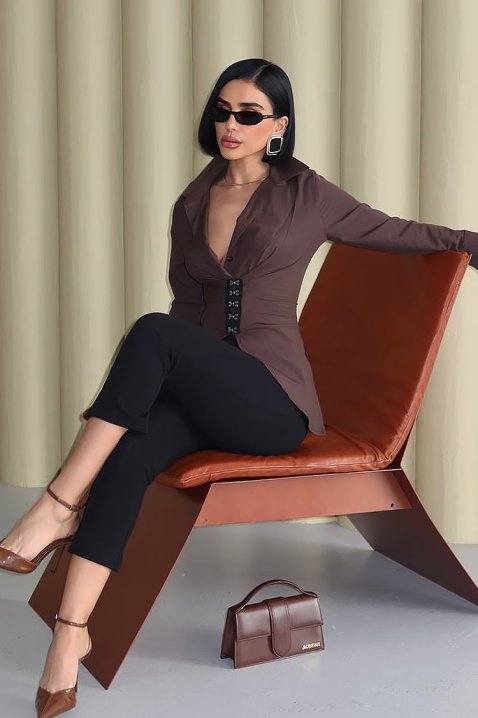 Дамска риза ZALORENA BROWN, Цвят: кафяв, IVET.BG - Твоят онлайн бутик.