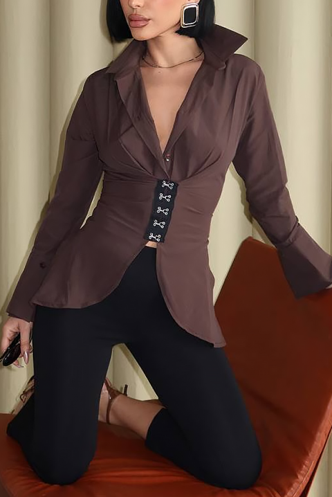 Дамска риза ZALORENA BROWN, Цвят: кафяв, IVET.BG - Твоят онлайн бутик.