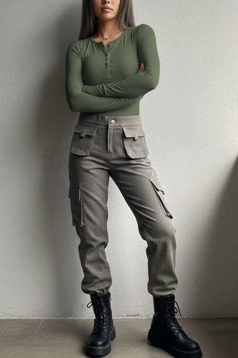 Дамска блуза ZAFROLDA KHAKI, Цвят: каки, IVET.BG - Твоят онлайн бутик.