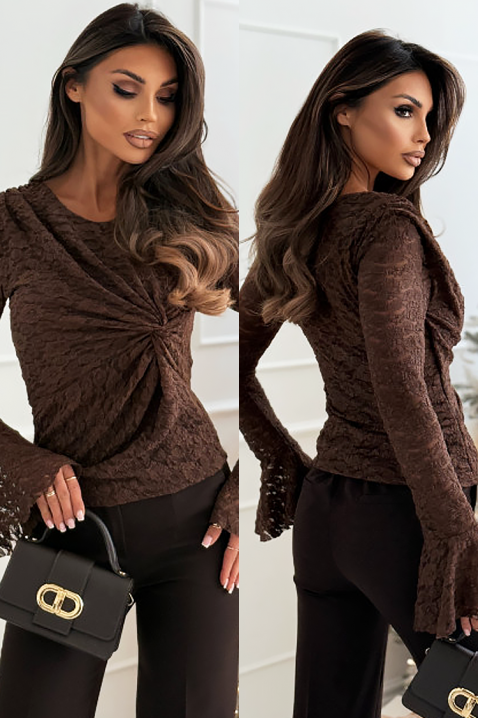 Дамска блуза NOKOLINDA BROWN, Цвят: кафяв, IVET.BG - Твоят онлайн бутик.