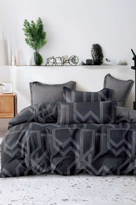 Спален комплект SARMODY 200x220 cm памук - 4 части, Цвят: черен, IVET.BG - Твоят онлайн бутик.