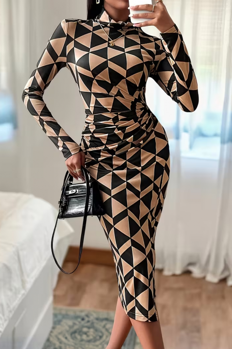 Рокля FIOGELJA, Цвят: черен с беж, IVET.BG - Твоят онлайн бутик.