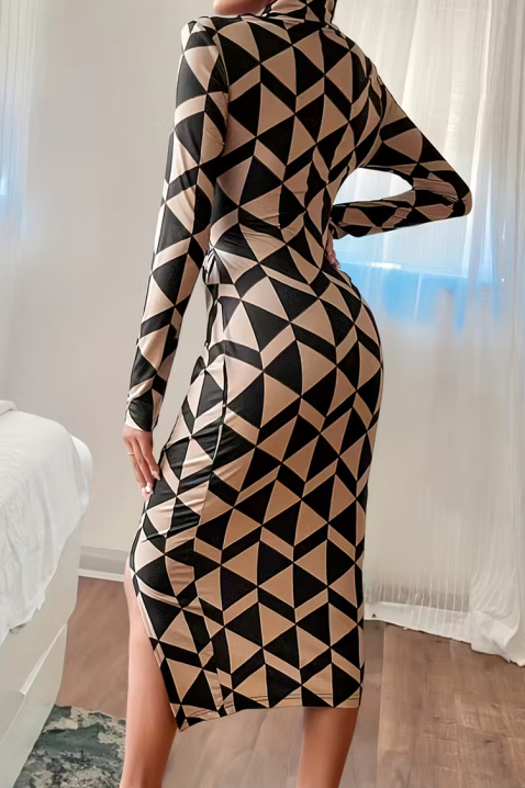 Рокля FIOGELJA, Цвят: черен с беж, IVET.BG - Твоят онлайн бутик.