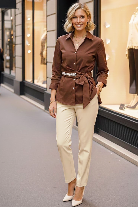 Дамска риза IRLANZA BROWN, Цвят: кафяв, IVET.BG - Твоят онлайн бутик.